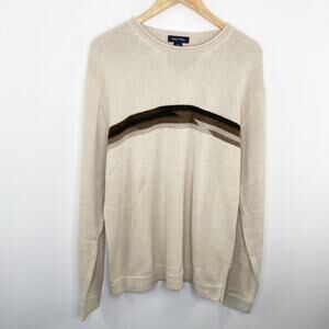 Nautica Y2K 9s Sweater Men Large Cream Striped Long Sleeve Wool Blend Crewneck